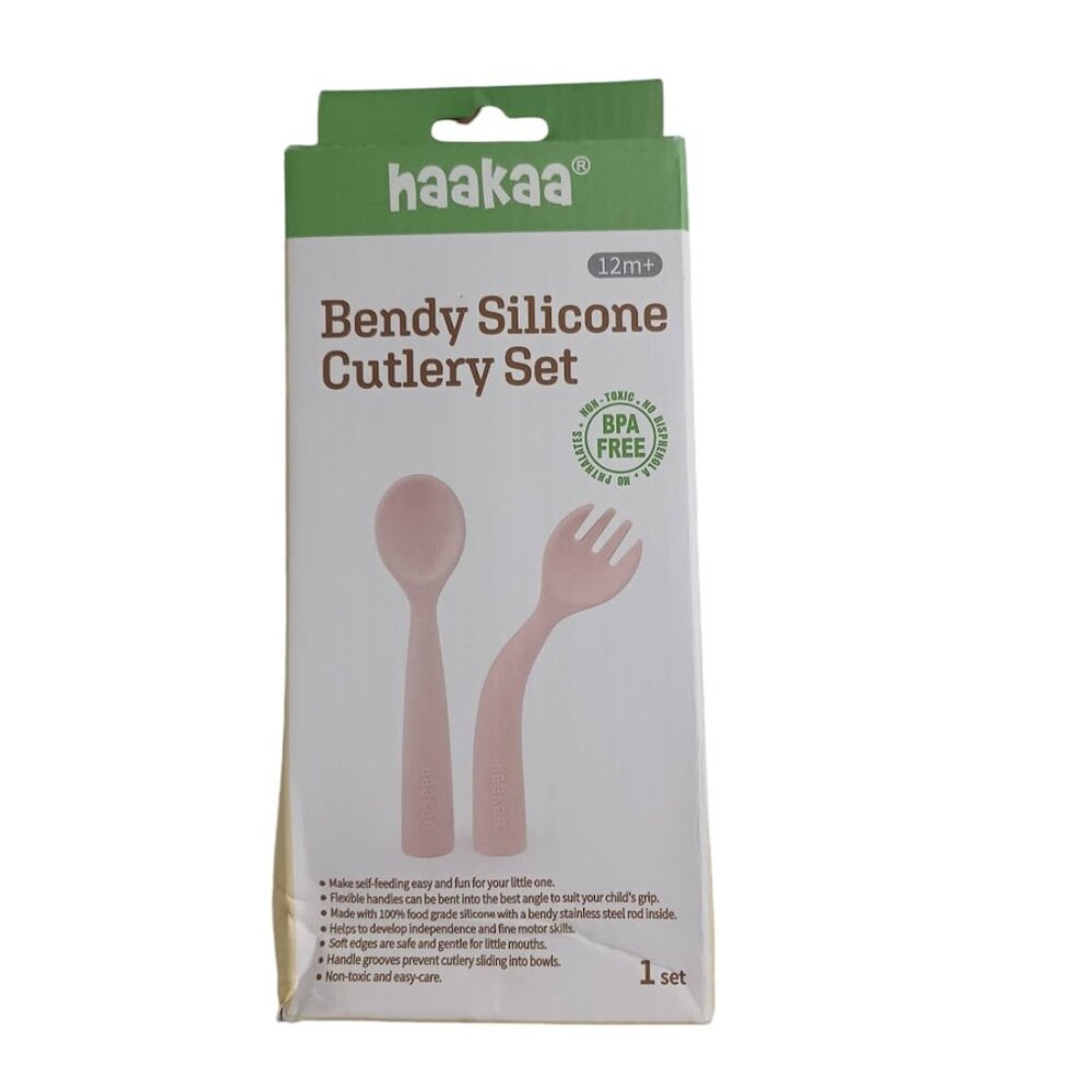 Haakaa Silicone Cutlery Set NEW Toddler Spoon & Fork -Bluestone -12 Months & Up